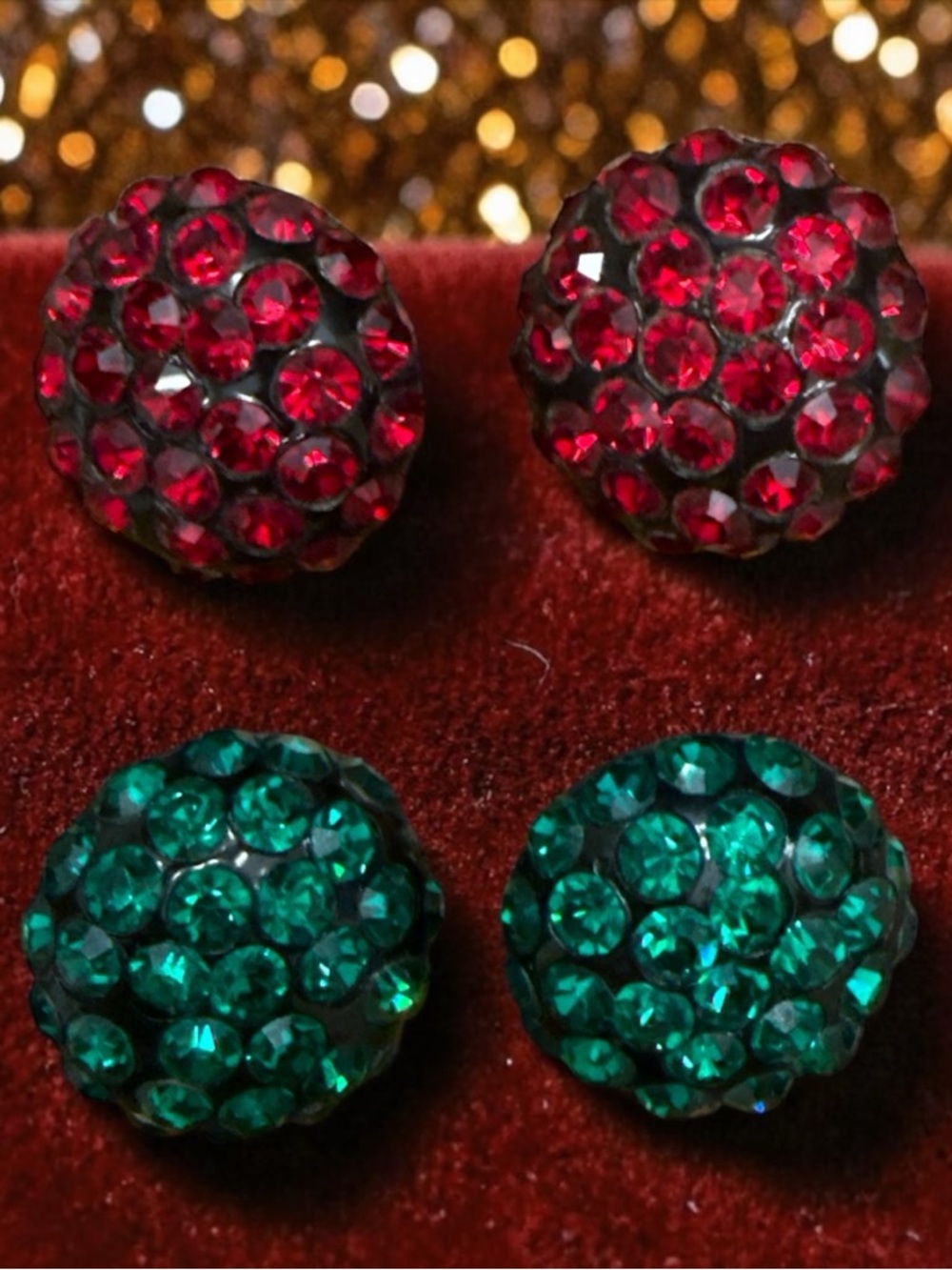 Sparkling Red and Green Crystal Dome Clip-on Earrings - Women Jewelry